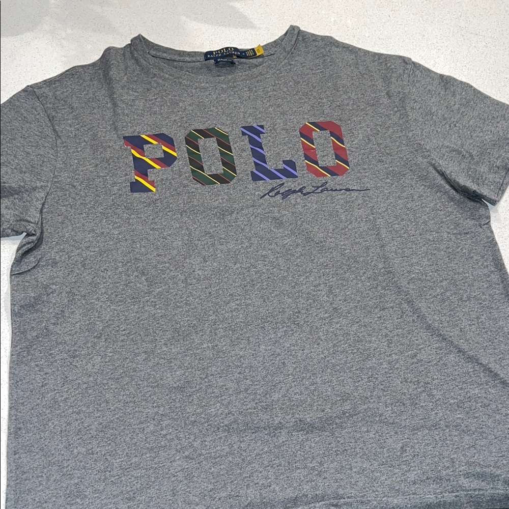 Ralph Lauren Gray Tee with Multicolor Logo